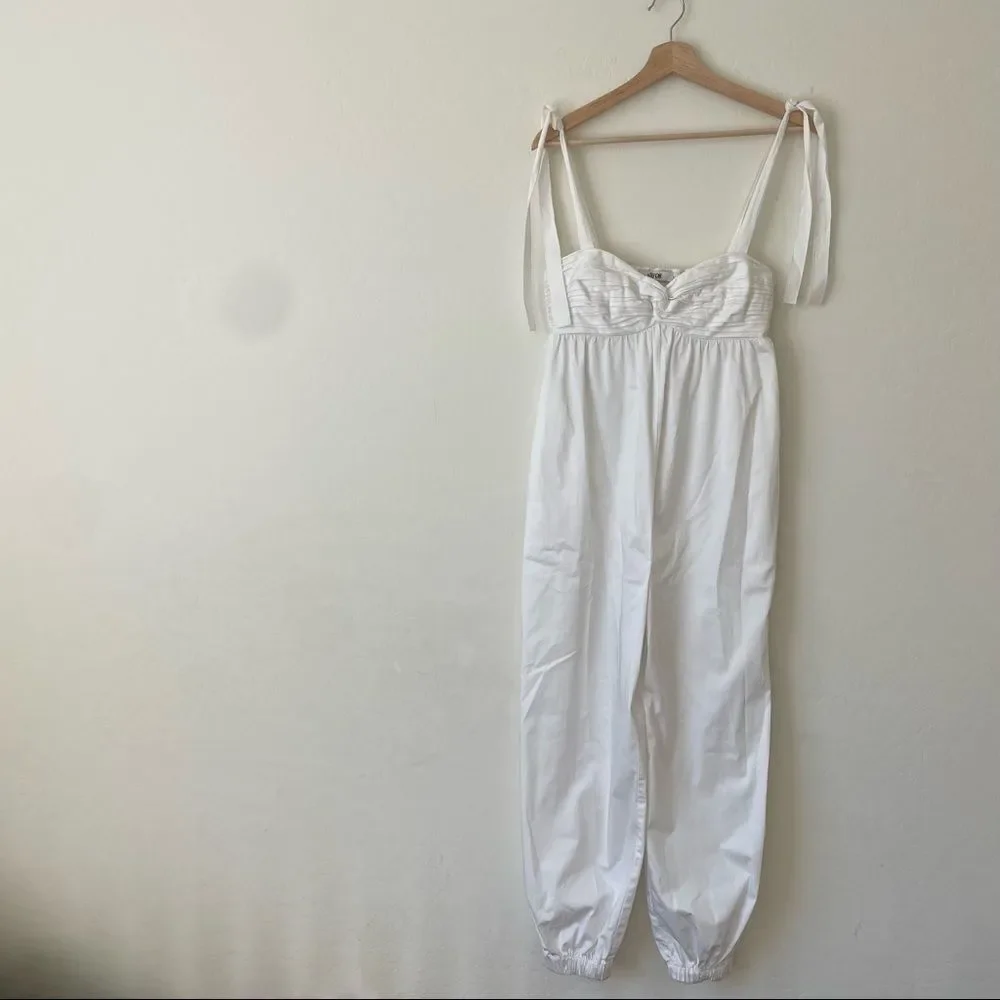 AIIFOS Emma Poplin Tie-Shoulder Jumpsuit White